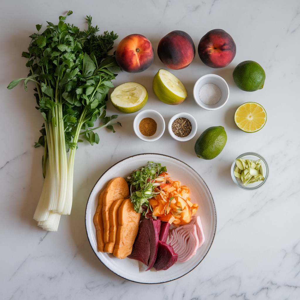 Ingredients for Savory Tempeh and Nectarine Stir-Fry with Ginger-Lime Sauce