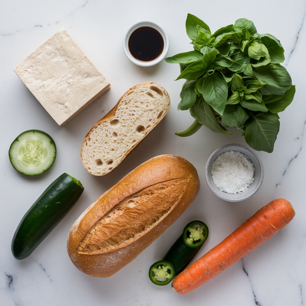Ingredients for Savory Thai Basil Tofu Banh Mi Sandwich