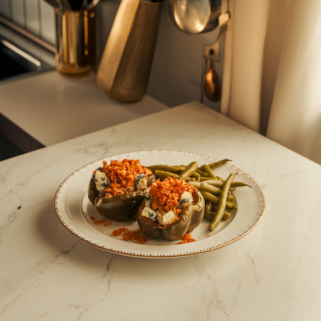 Sizzling Beef & Blue Cheese Stuffed Peppers with Crispy Onion Crunch