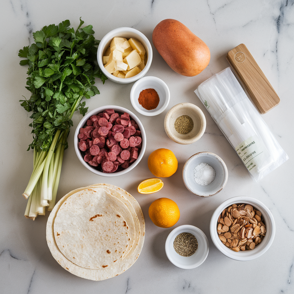 Ingredients for Sizzling Chorizo Breakfast Burrito Bombs