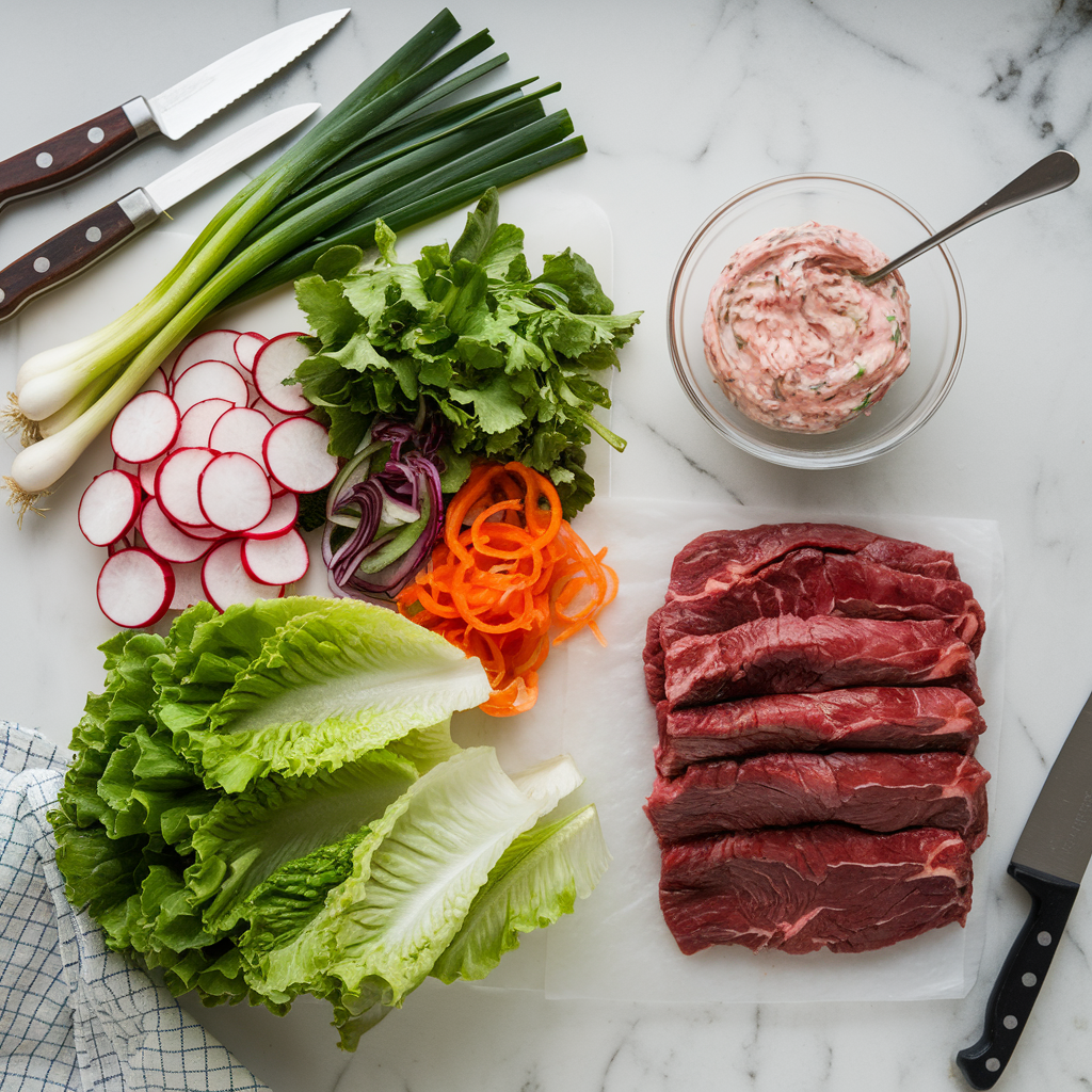 Ingredients for Sizzling Korean BBQ Beef Sliders with Spicy Kimchi Aioli