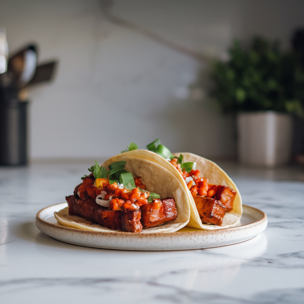 Sizzling Sriracha Honey Glazed Pork Belly Tacos