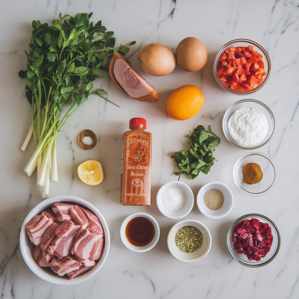 Ingredients for Sizzling Sriracha Honey Glazed Pork Belly Tacos