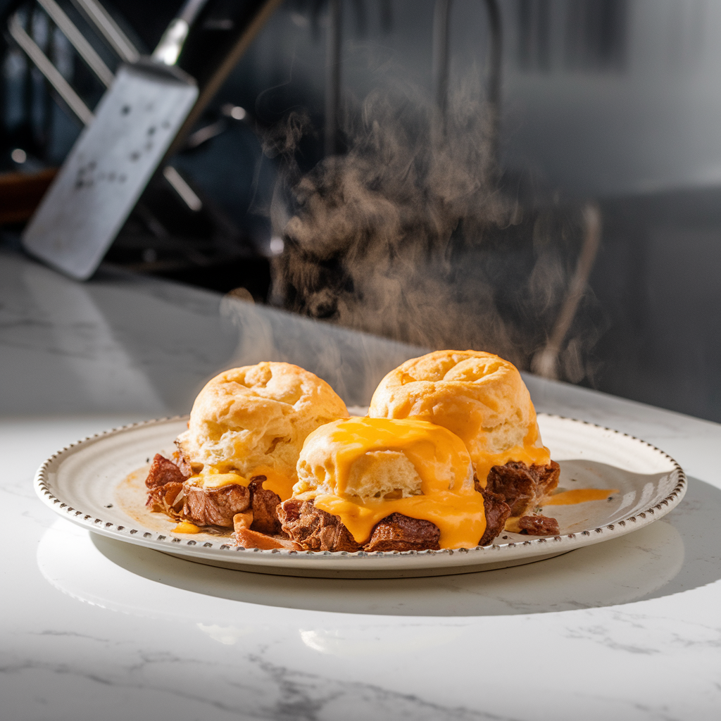Sizzling Steak and Cheese Breakfast Biscuit Bombs