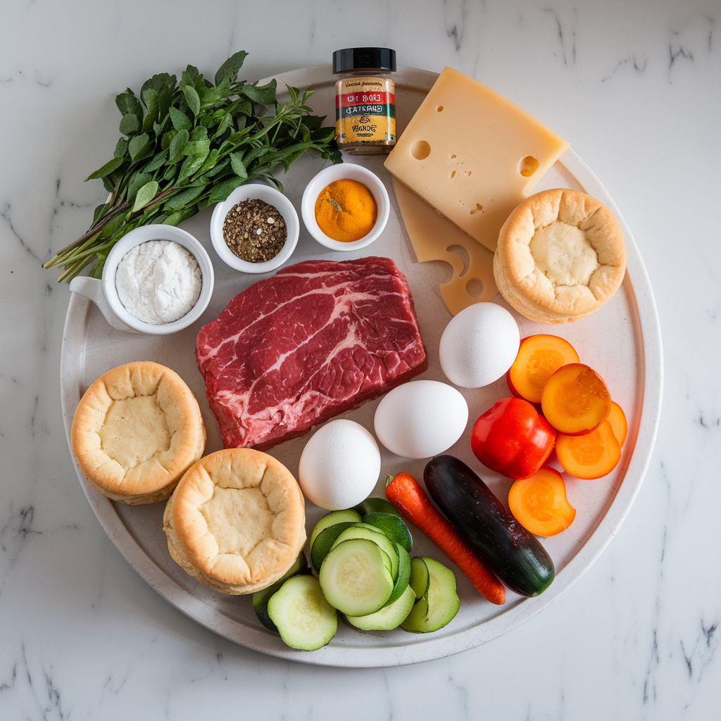 Ingredients for Sizzling Steak and Cheese Breakfast Biscuit Bombs
