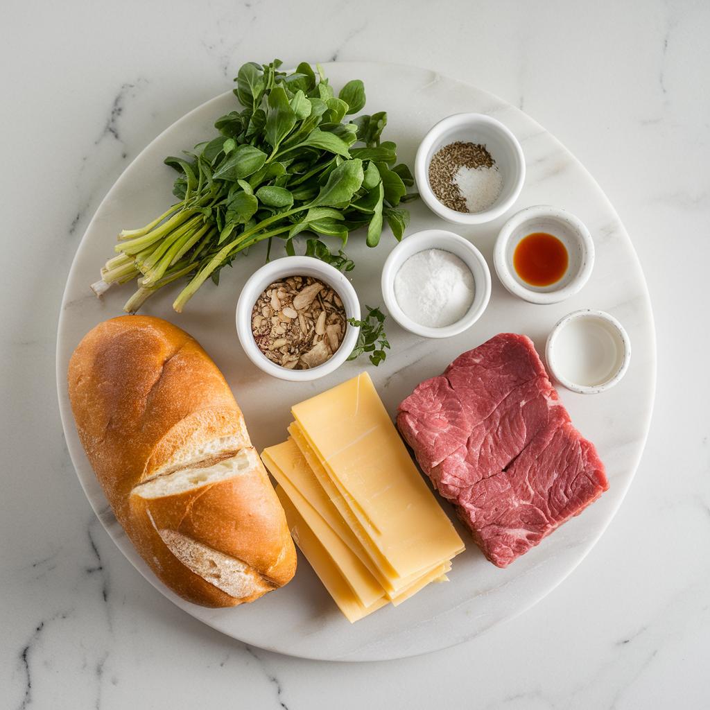 Ingredients for Sizzling Steak and Cheese Stuffed French Bread