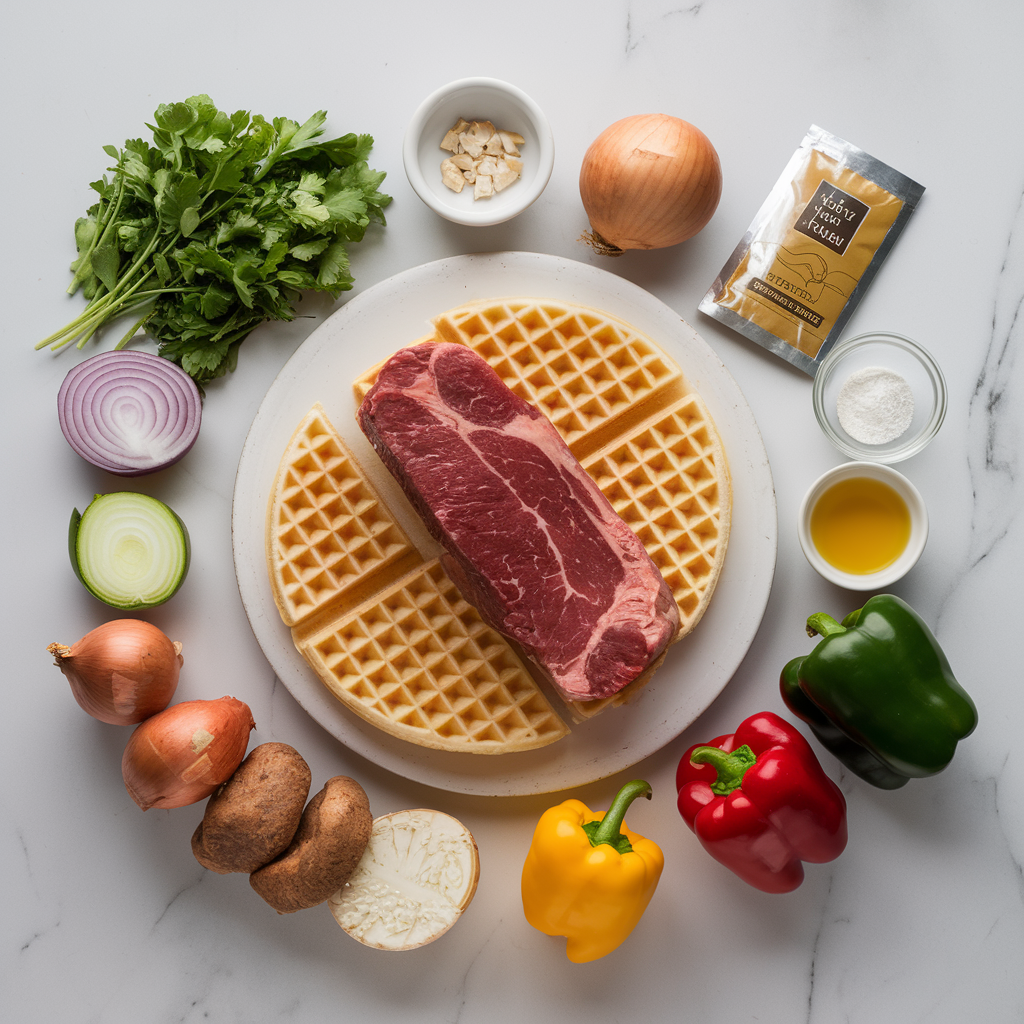 Ingredients for Sizzling Steak & Blue Cheese Waffle Sandwiches