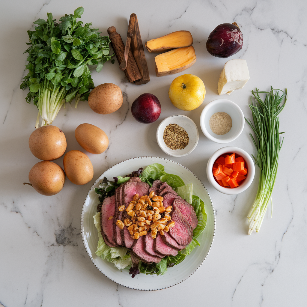 Ingredients for Sizzling Steak & Cheddar Crunch Salad