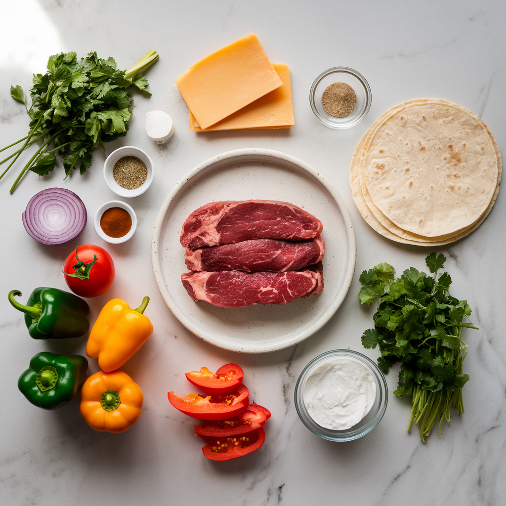 Ingredients for Sizzling Steak & Cheese Chimichanga Melts