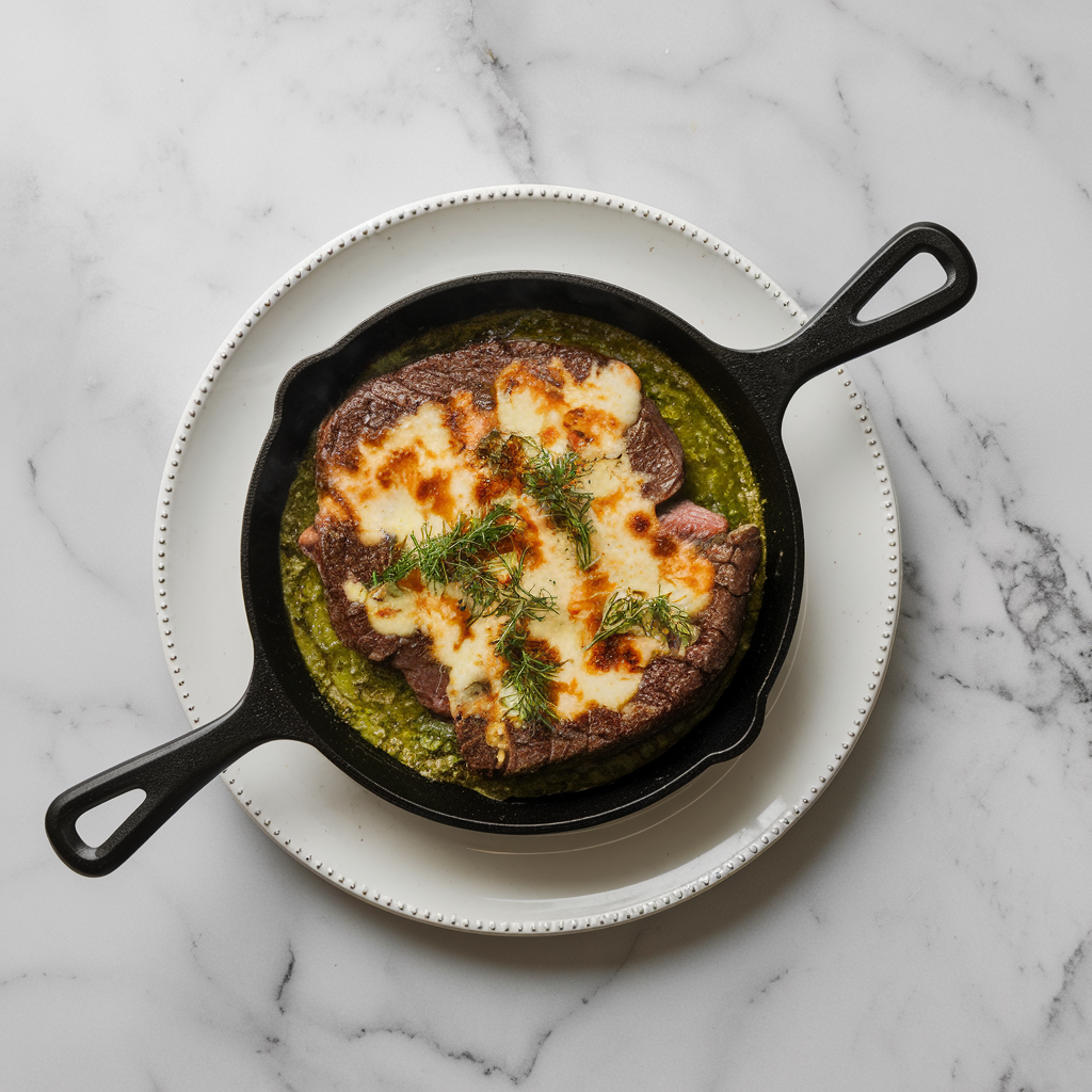 Sizzling Steak & Cheese Chimichurri Skillet
