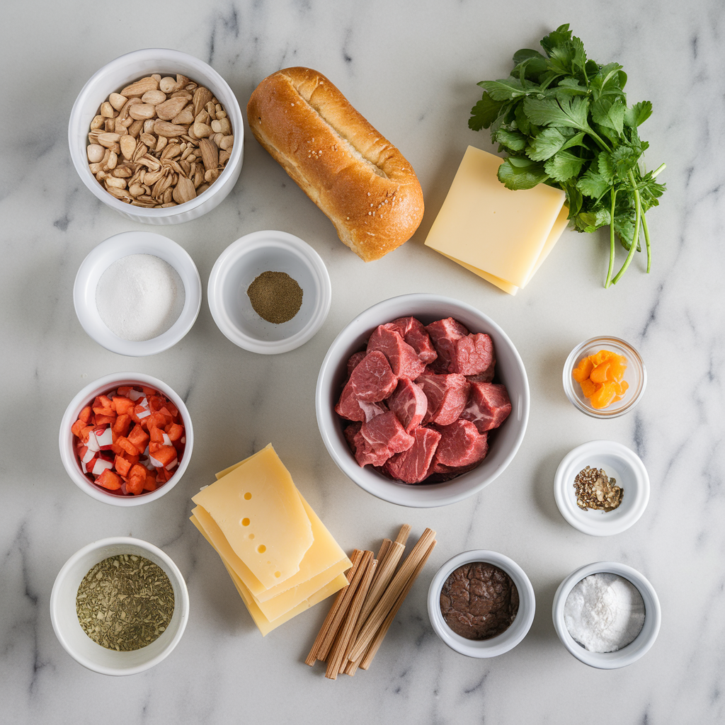 Ingredients for Sizzling Steak & Cheese Stuffed Bagel Bombs