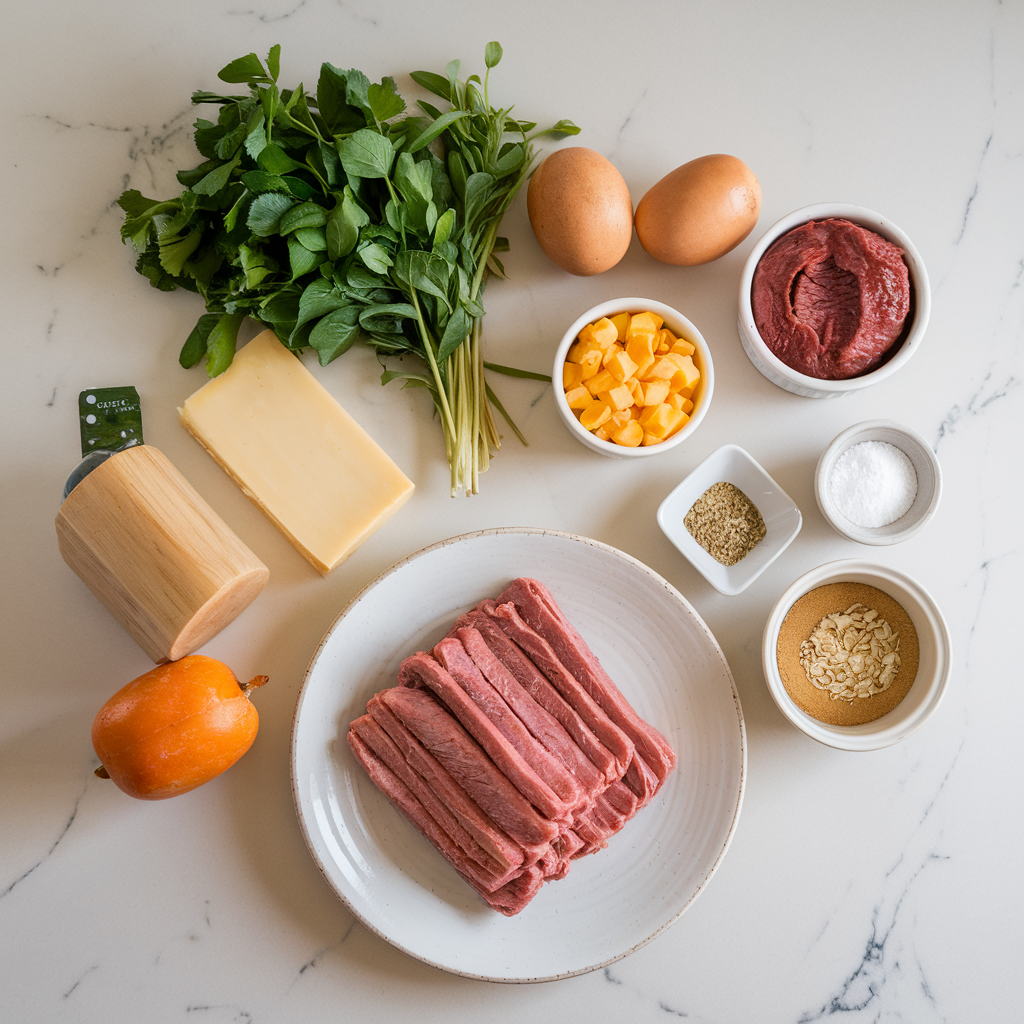 Ingredients for Sizzling Steak & Cheese Stuffed Pretzel Melts