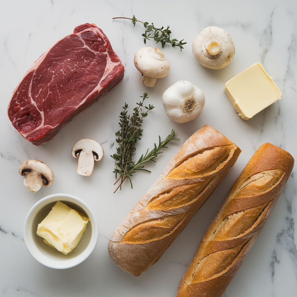 Ingredients for Sizzling Stuffed Beef Wellington Rolls with Garlic Herb Butter