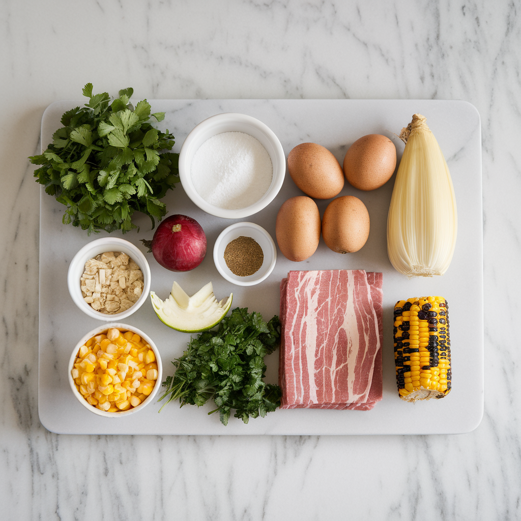 Ingredients for Smoky Bacon & Beef Queso Skillet with Charred Corn
