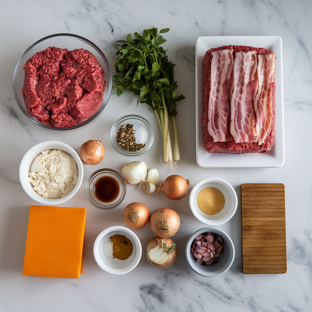 Ingredients for Smoky Bacon Cheeseburger Stuffed Meatloaf