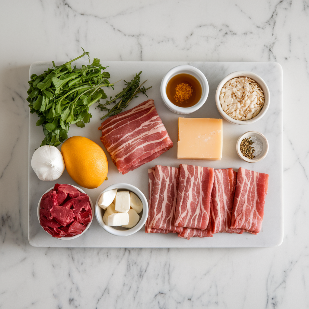 Ingredients for Smoky Bacon-Wrapped Beef & Cheese Bombs