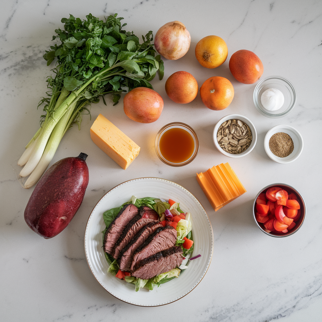 Ingredients for Smoky Barbecue Brisket and Cheddar Salad Extravaganza