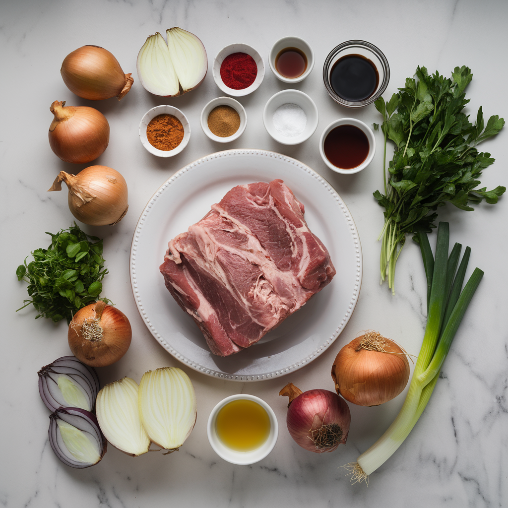 Ingredients for Smoky BBQ Pulled Pork and Crispy Onion Ring Salad