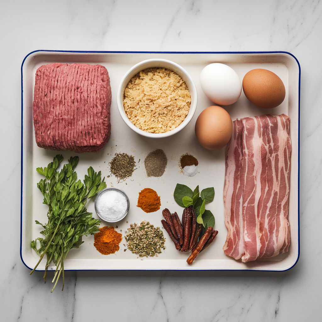 Ingredients for Smoky Bourbon Bacon-Wrapped Meatloaf Bombs