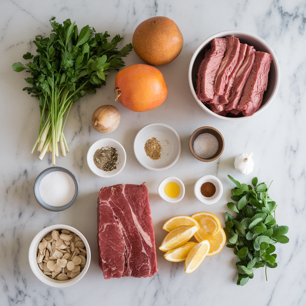 Ingredients for Smoky Bourbon-Glazed Maple Brisket Casserole
