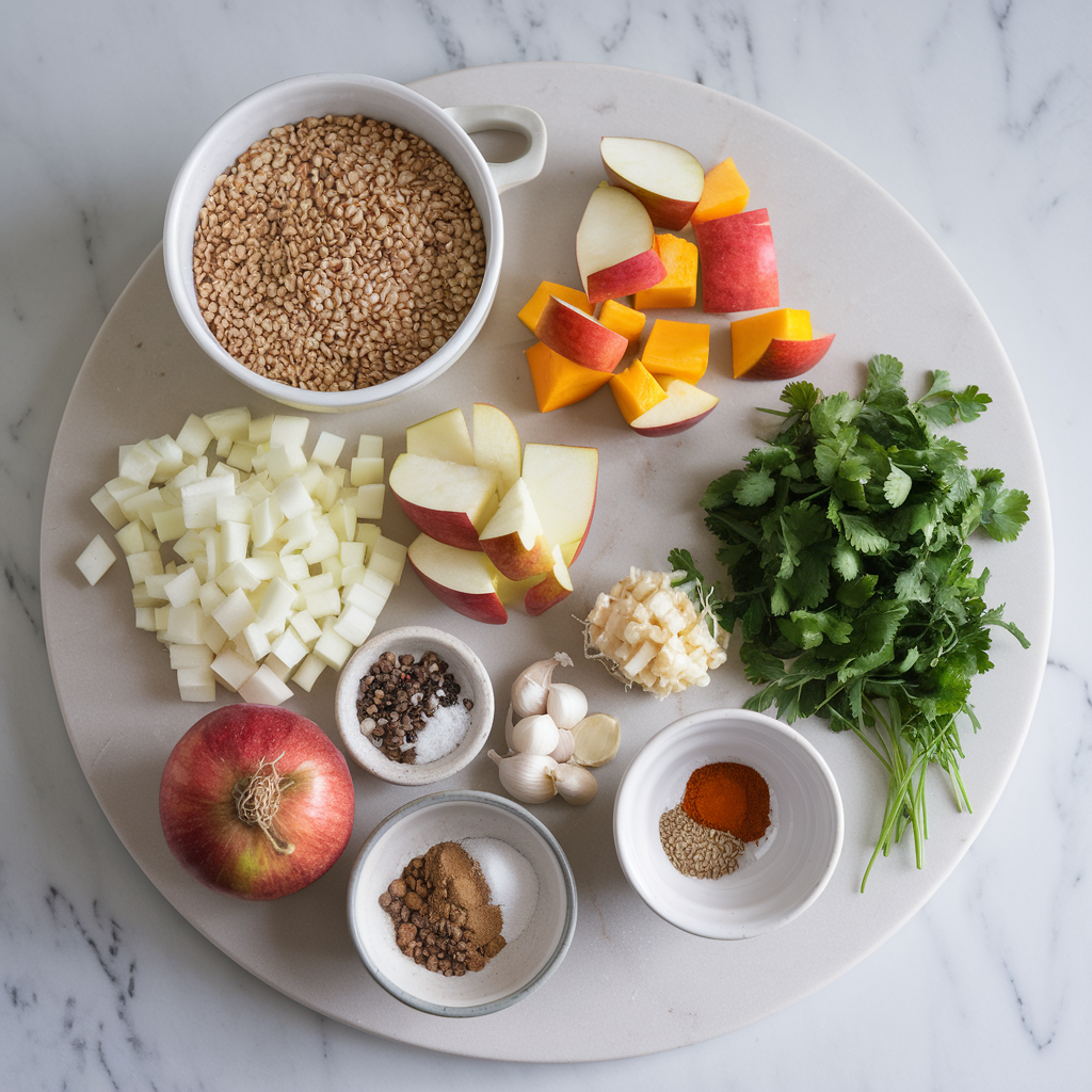 Ingredients for Sorghum Breakfast Skillet with Spiced Apple and Pumpkin