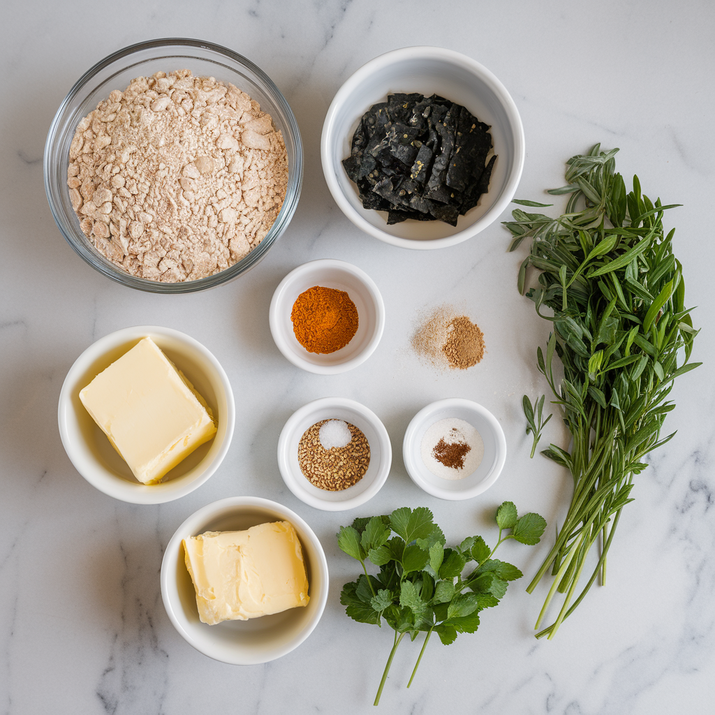 Ingredients for Spelt & Seaweed Artisan Rolls with Miso Butter