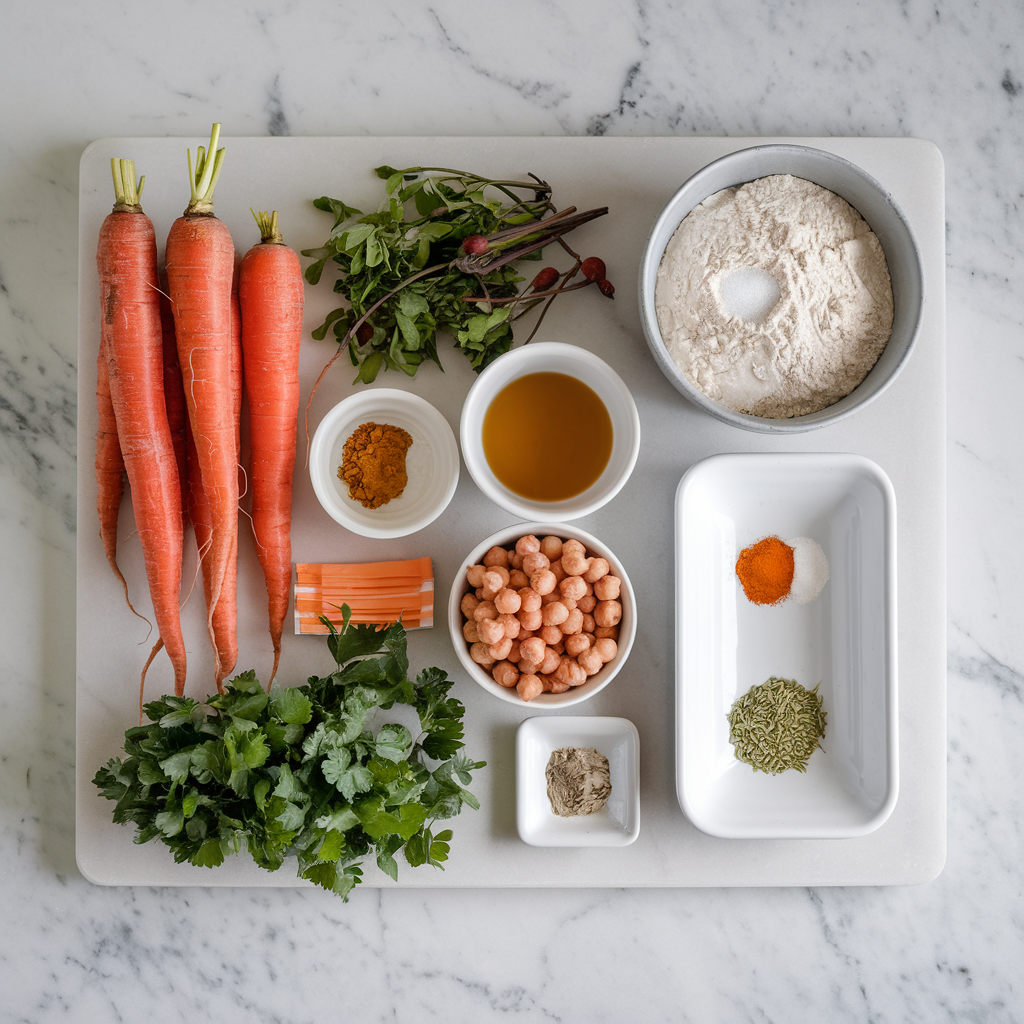 Ingredients for Spiced Carrot and Chickpea Flatbread with Herbed Tahini Drizzle