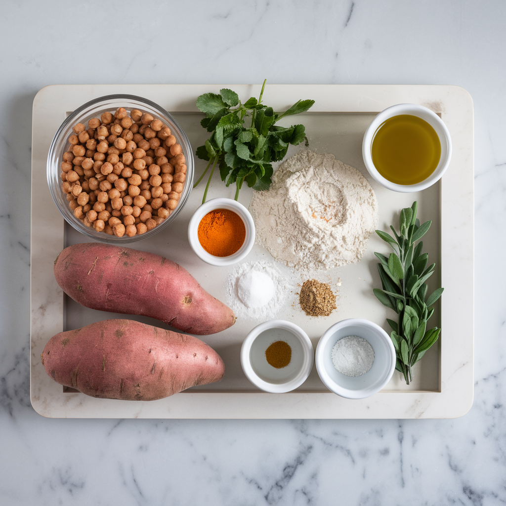 Ingredients for Spiced Chickpea & Sweet Potato Flatbread with Herb-Infused Olive Oil
