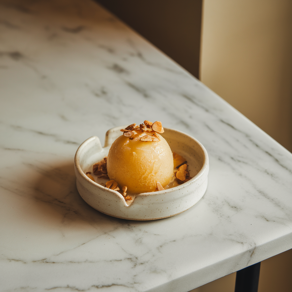 Spiced Miso Citrus Sorbet with Almond Crunch