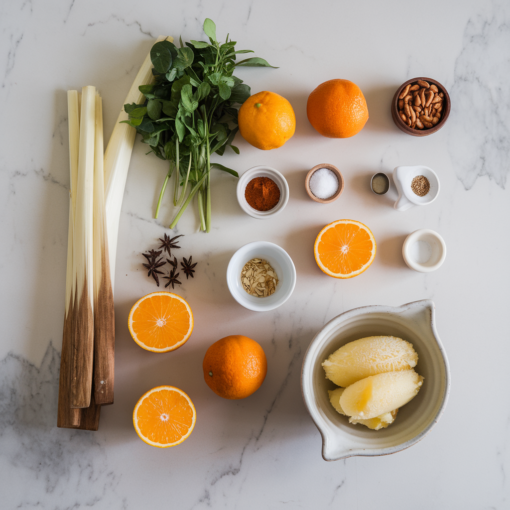 Ingredients for Spiced Miso Citrus Sorbet with Almond Crunch