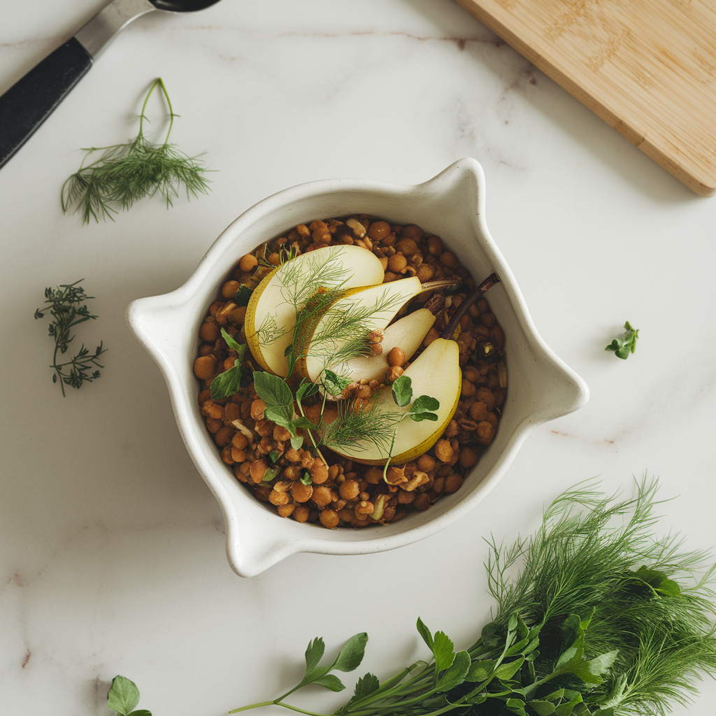 Spiced Pear and Lentil Stew with Fennel and Fresh Herbs