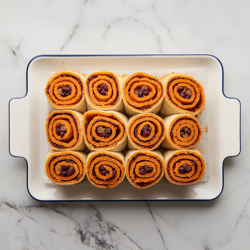 Spiced Sweet Potato and Black Bean Swirl Rolls