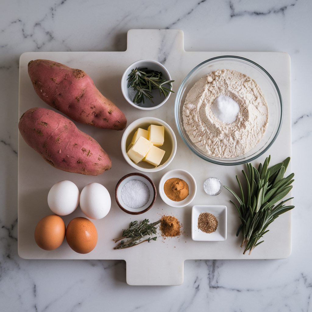 Ingredients for Spiced Sweet Potato and Herb Swirl Bread: A Unique Twist on Homemade Loaves