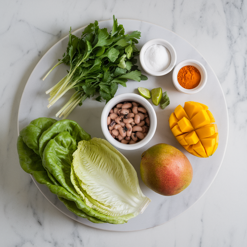Ingredients for Spicy Black-Eyed Pea and Mango Curry Lettuce Wraps