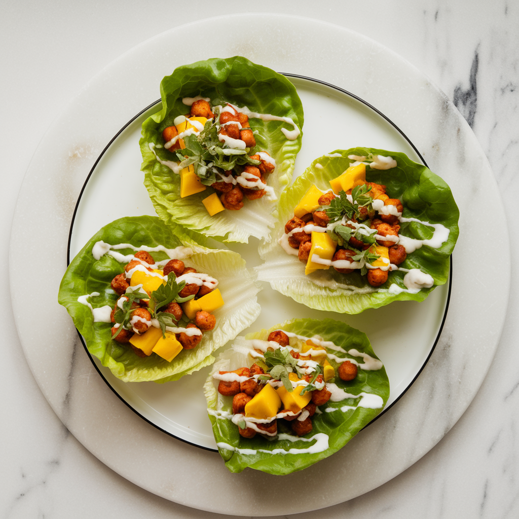 Spicy Chickpea and Mango Lettuce Wraps with Tahini-Lime Drizzle