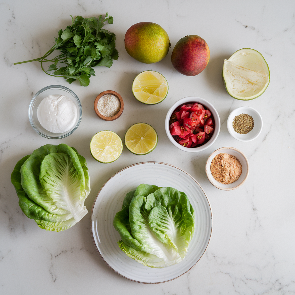 Ingredients for Spicy Chickpea and Mango Lettuce Wraps with Tahini-Lime Drizzle