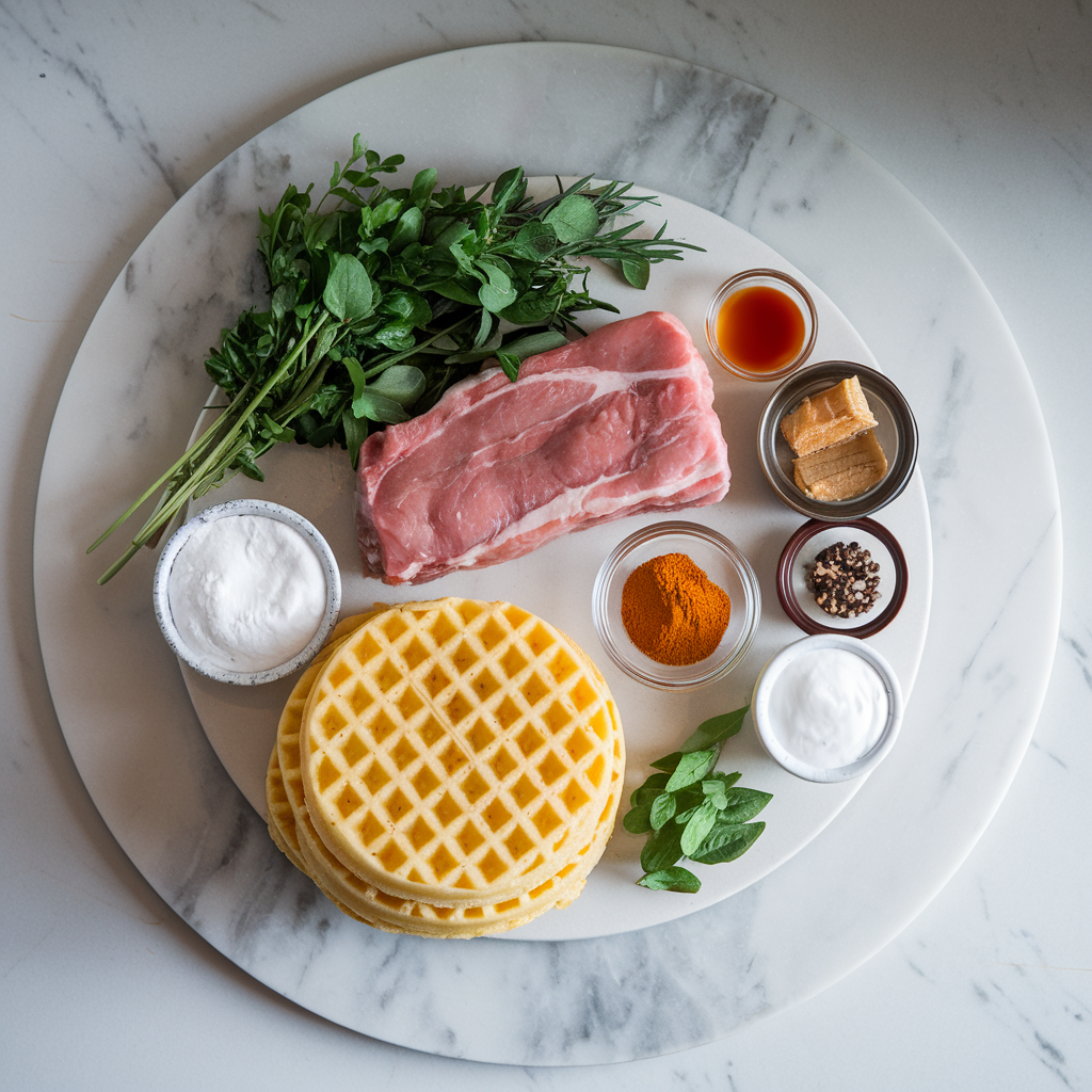 Ingredients for Spicy Honey-Bourbon Glazed Pork & Cornbread Waffle Stack