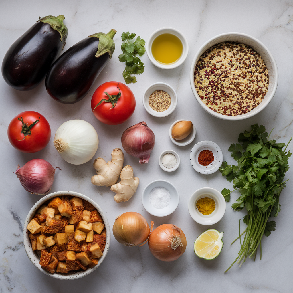 Ingredients for Spicy Jackfruit and Quinoa Stuffed Eggplants