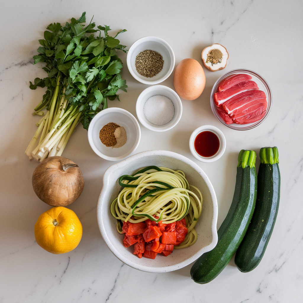 Ingredients for Spicy Jackfruit and Zucchini Noodle Stir-Fry