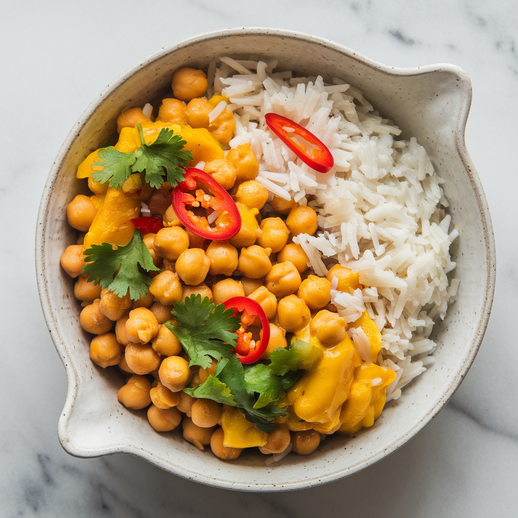 Spicy Mango Chickpea Stir-Fry with Quick Coconut Rice
