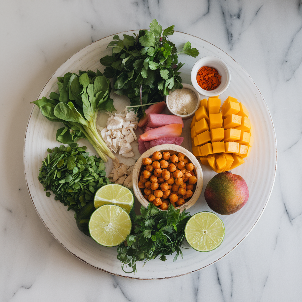 Ingredients for Spicy Mango Chickpea Tacos with Avocado Lime Cream