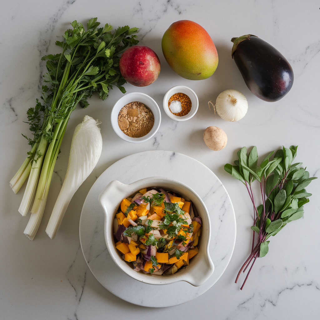 Ingredients for Spicy Mango Coconut Eggplant Stir Fry - Quick & Easy Dinner Delight