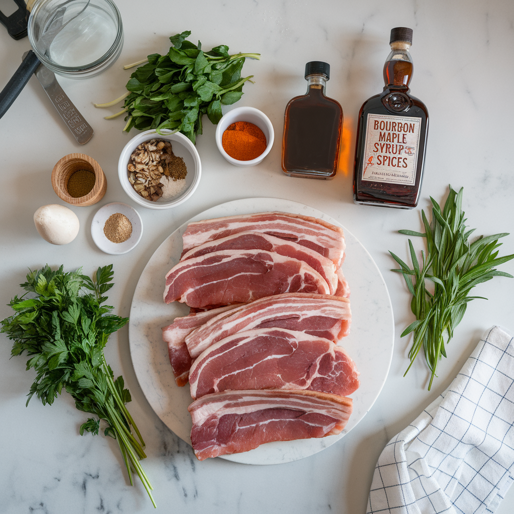 Ingredients for Spicy Maple Bacon Bourbon Glazed Pork Chops
