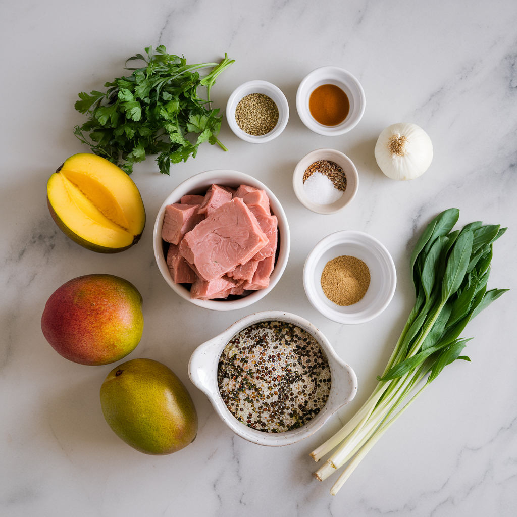 Ingredients for Spicy Seitan and Mango Stir Fry with Quinoa