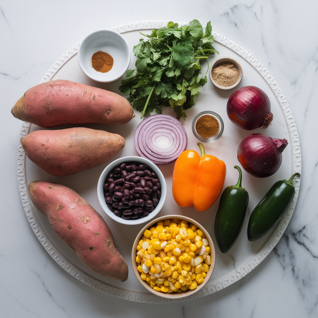 Ingredients for Spicy Sweet Potato and Black Bean Breakfast Tacos