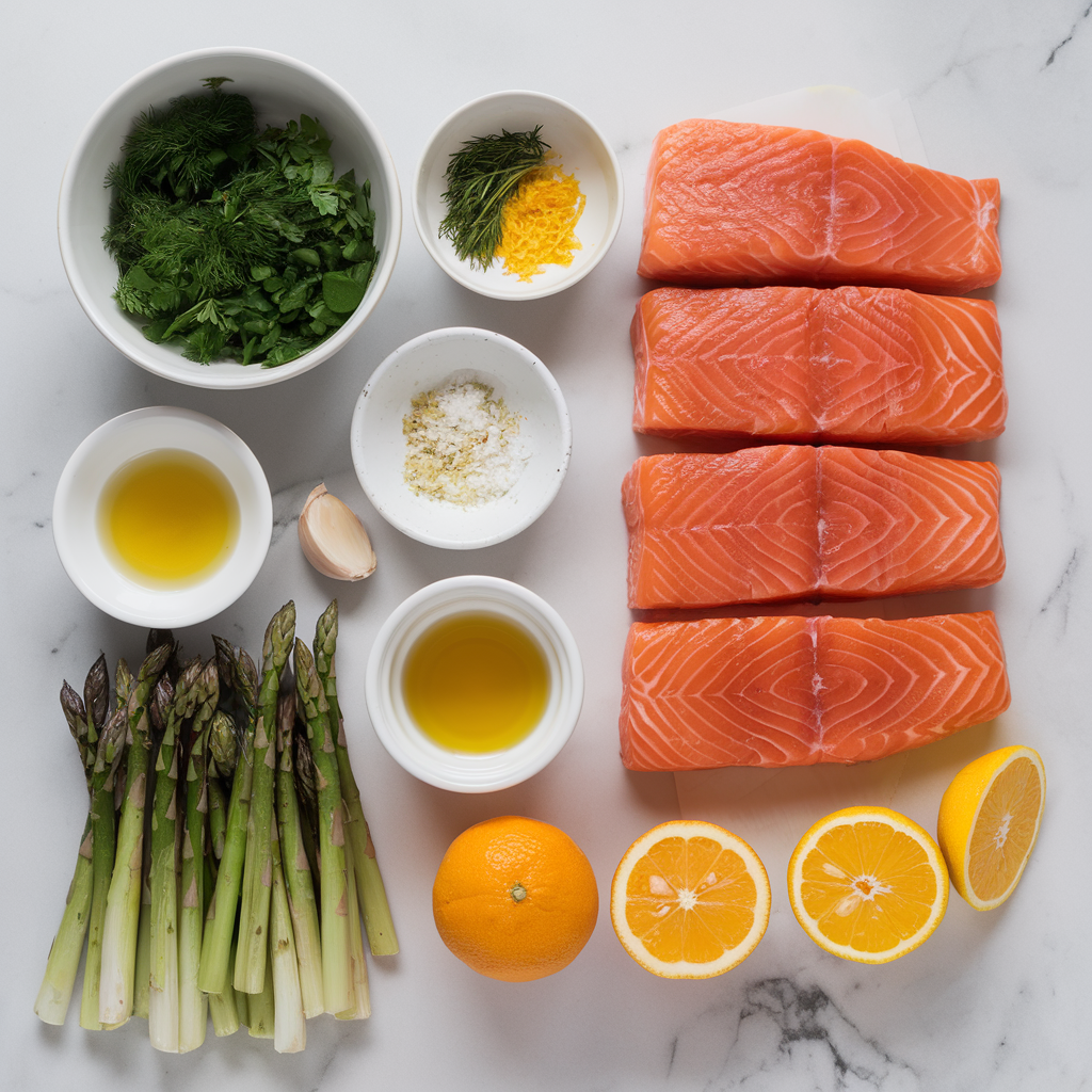 Ingredients for Spring Herb-Crusted Salmon with Citrus Asparagus