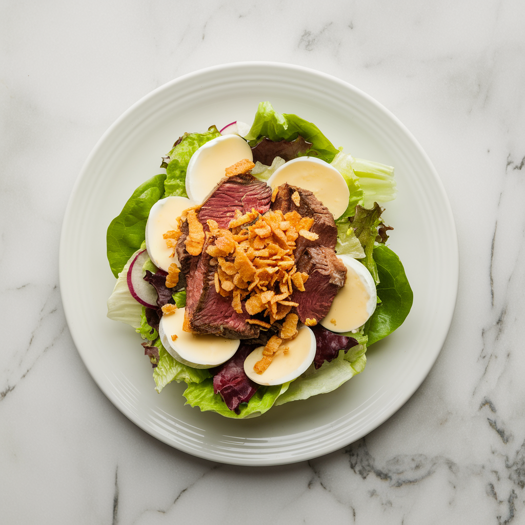 Steak & Cheese Explosion Salad with Crispy Onion Crunch