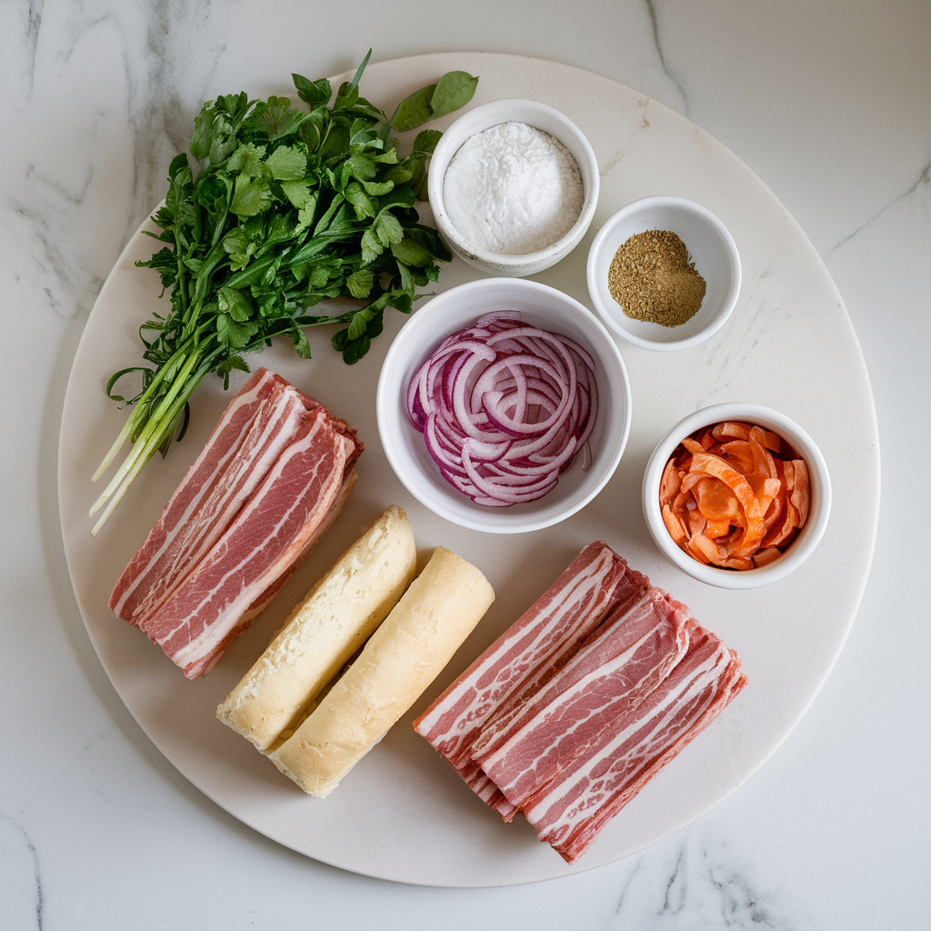 Ingredients for Sticky Bourbon Bacon & Beef Sliders with Crispy Onion Tangle