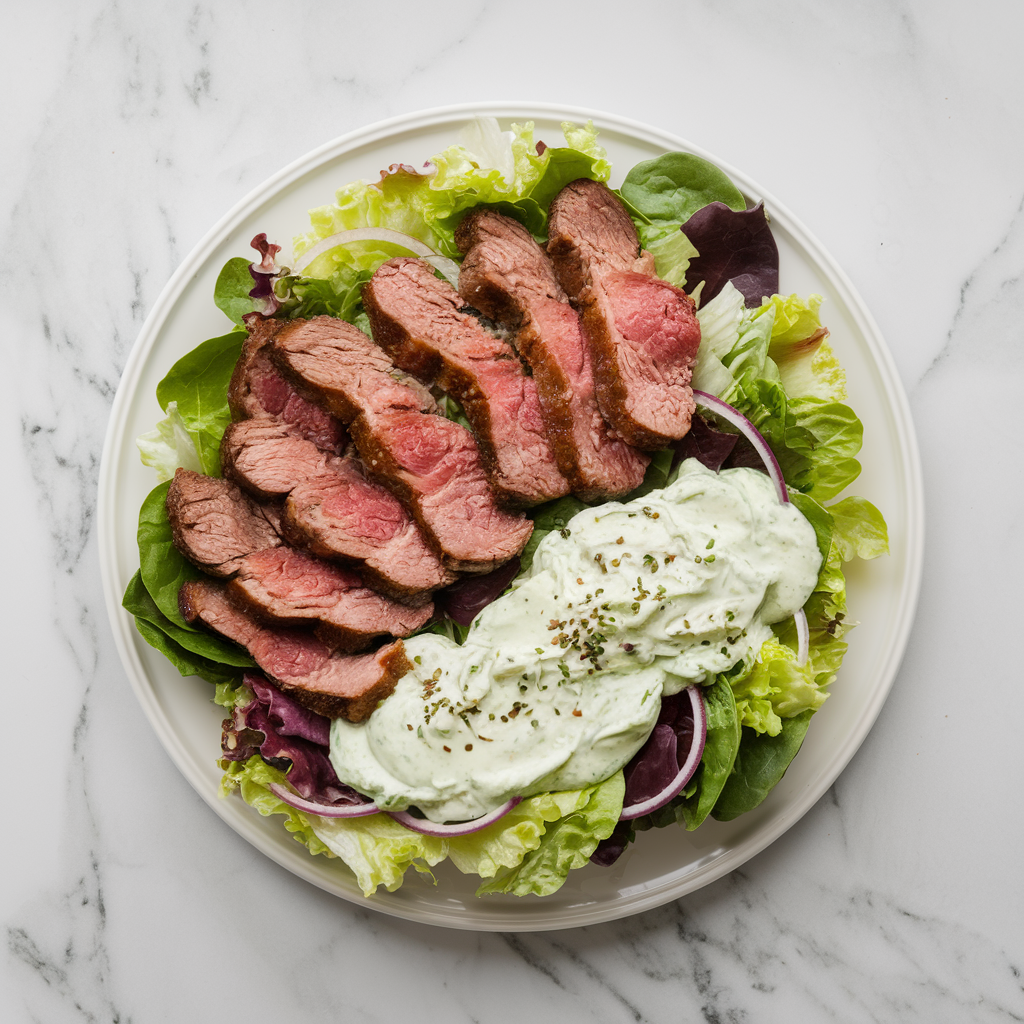 Sumptuous Steak & Bacon Salad with Creamy Avocado Ranch