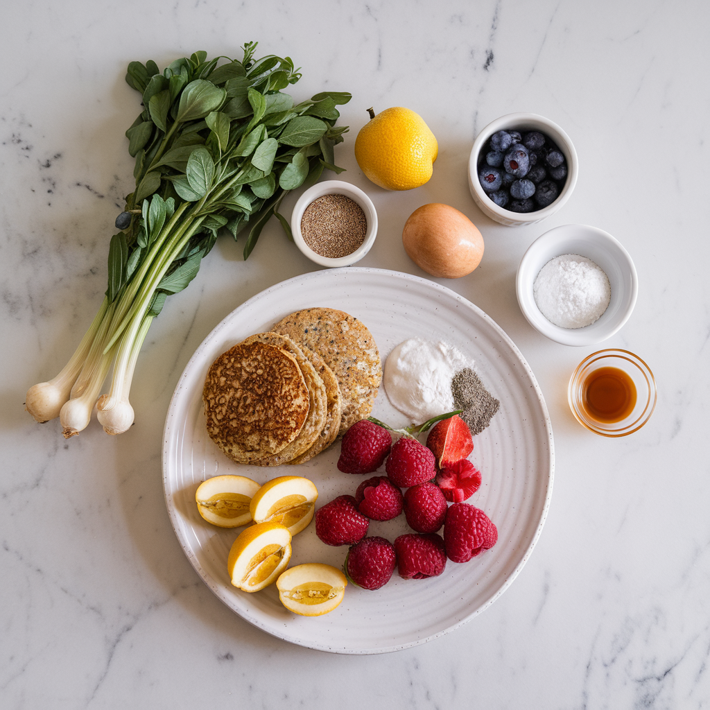 Ingredients for Sunrise Millet Pancakes with Berry Chia Compote